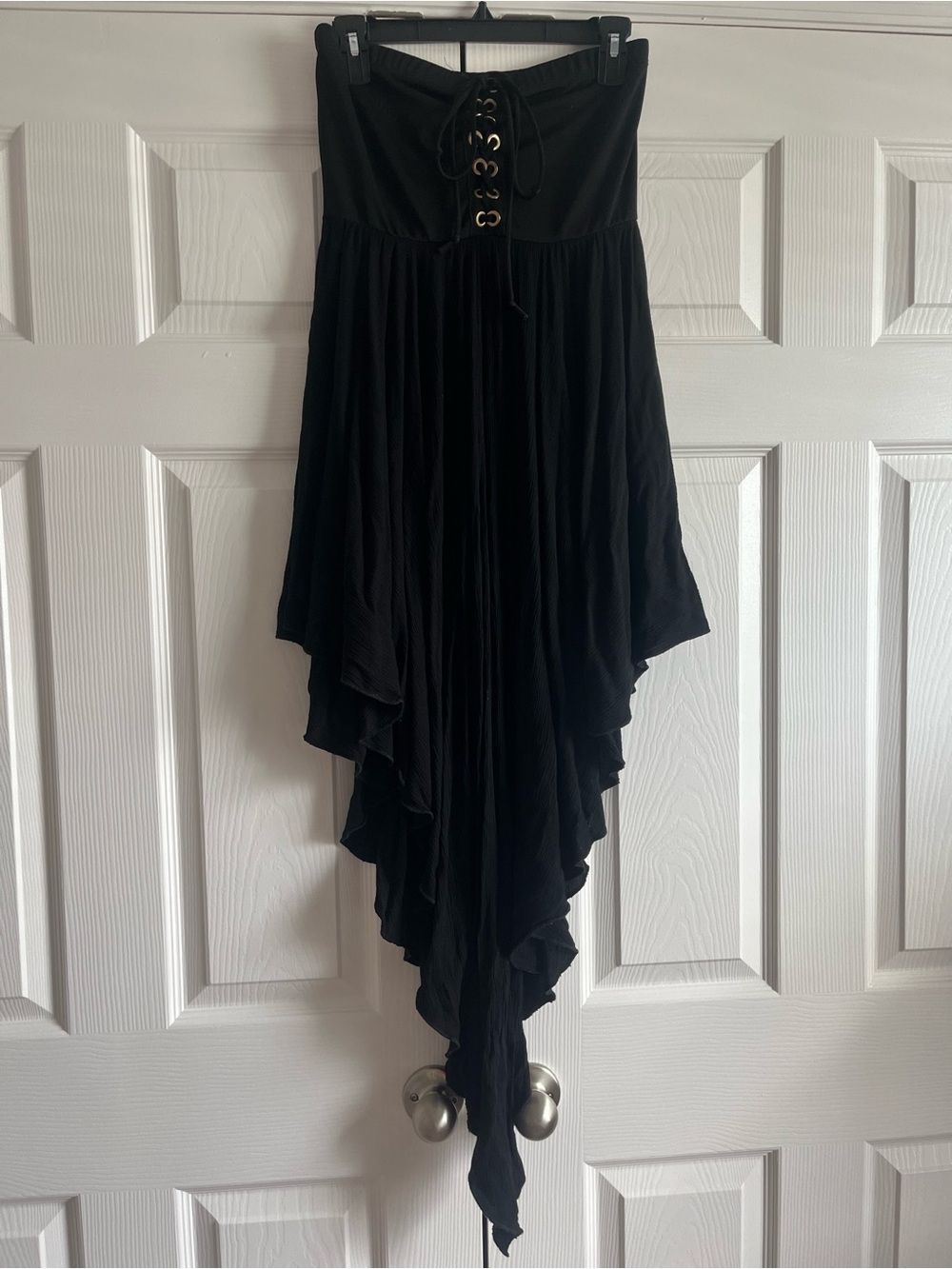 Black Asymmetrical Lace-Up Handkerchief Dress